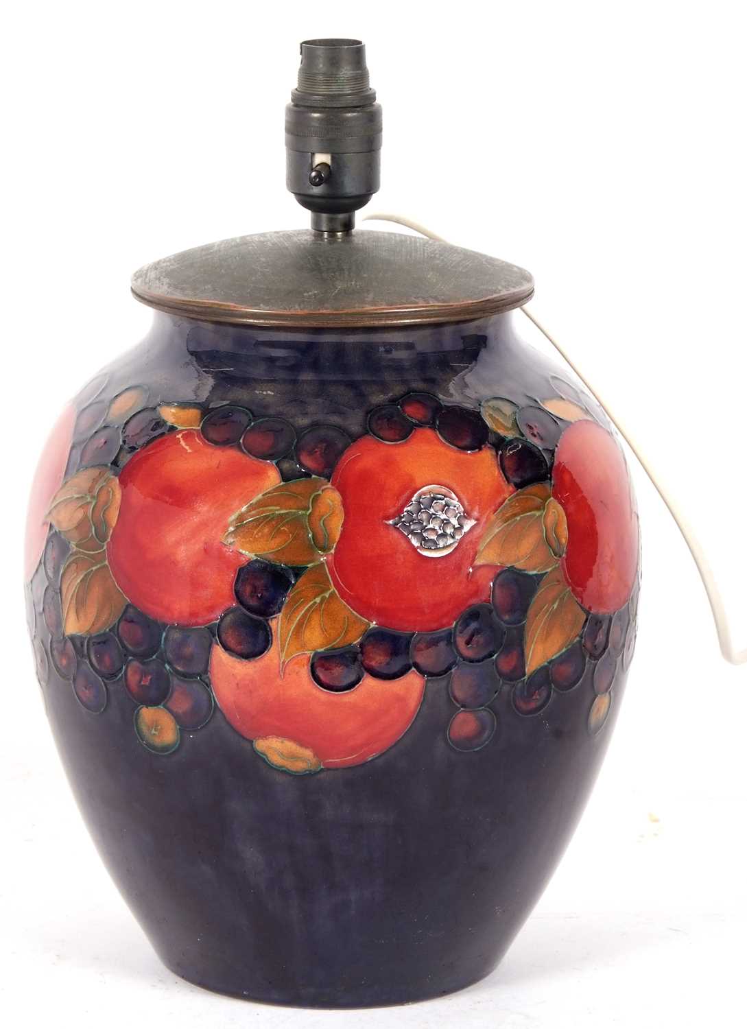 A large Moorcroft pomegranate lamp base, the top with metal cover, the lamp base 30cm high with - Image 2 of 4