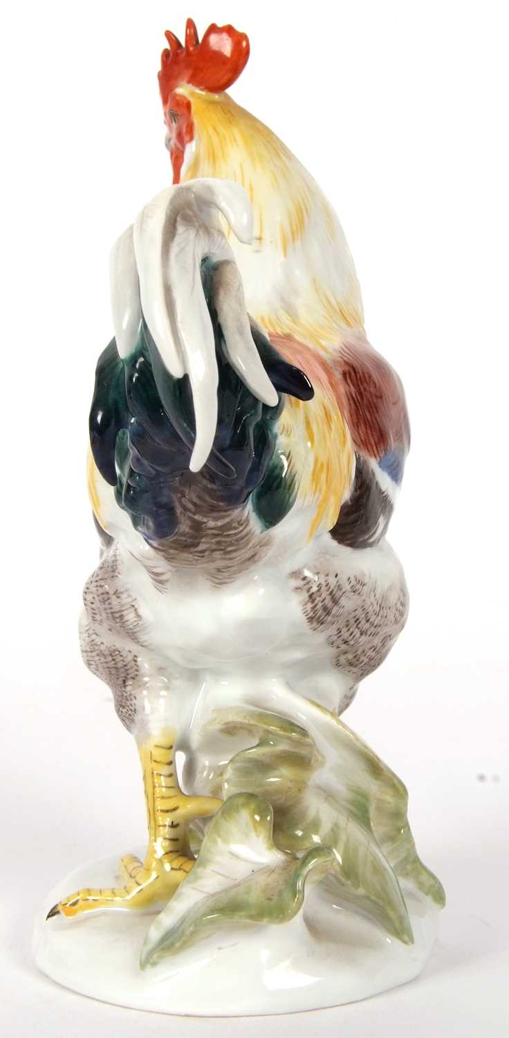 A 20th Century Meissen model of a cockerel, 18cm high, blue cross swords mark to base and - Image 6 of 6