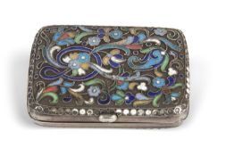 A Russian silver and cloisonne enamel purse, circa 1910, the rectangular body with rounded corners