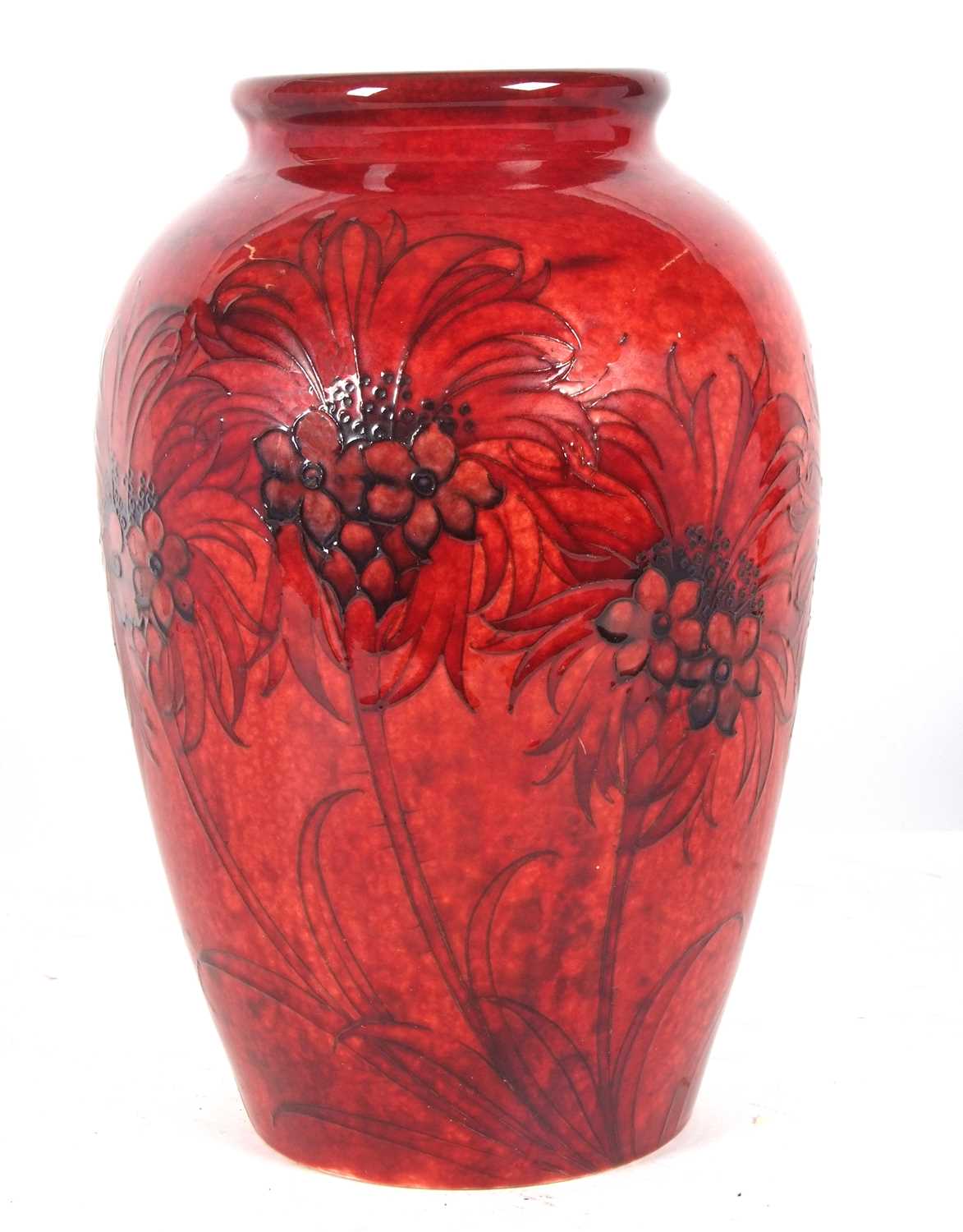 A large Moorcroft vase of baluster form, early 20th Century, decorated with cornflower with a flambe - Image 2 of 4