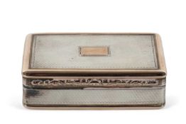 George IV silver snuff box of rectangular form with all over machine turned decoration, the border