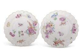 A pair of Worcester plates c.1770 with floral decoration probably decorated in the Giles atelier