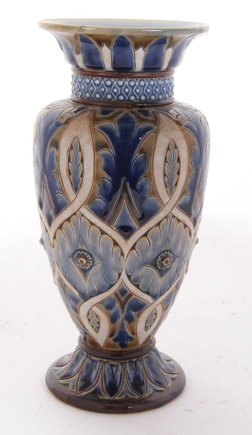 A Doulton Lambeth vase with incised geometric design, by Emily Stormer, 22cm high, factory mark - Image 4 of 6