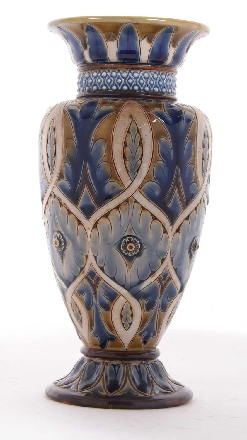 A Doulton Lambeth vase with incised geometric design, by Emily Stormer, 22cm high, factory mark - Image 3 of 6