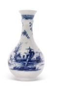 An 18th Century Worcester porcelain water bottle or guglet, circa 1765, painted in underglaze blue