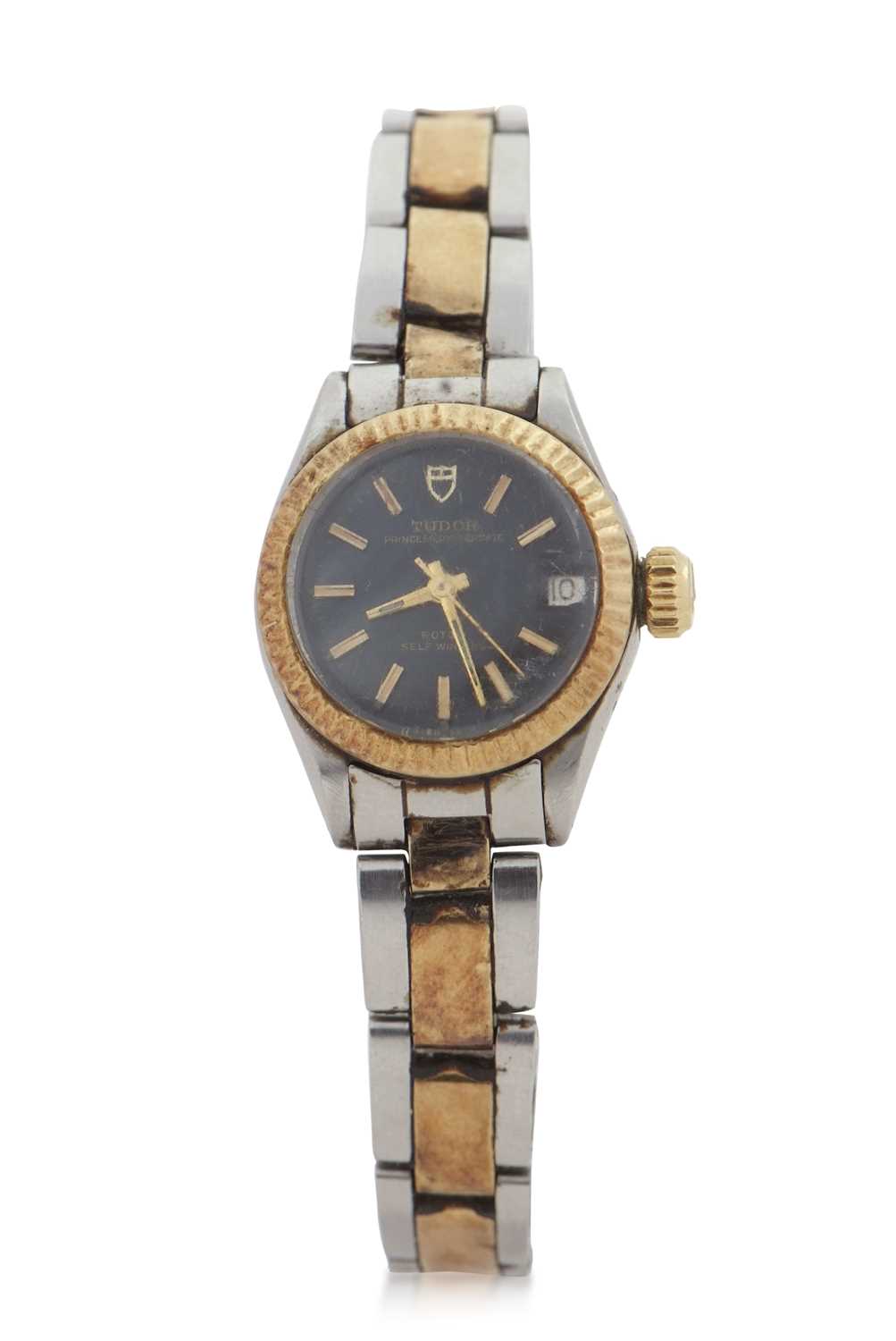 A ladies Tudor Princess Oyster date, it has an automatic movement, a Rolex stamped bracelet clasp