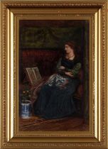 Peter Paul Marshall (1830-1900), "Lady Greensleeves", mixed media on board, signed, 22x35cm, gilt