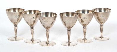 A set of six "Tiffany & Co" sterling wine goblets, marked to base Tiffany & Co Makers Sterling