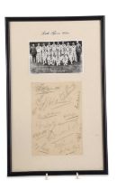 A framed photograph of the South African cricket team 1929 with original signatures below