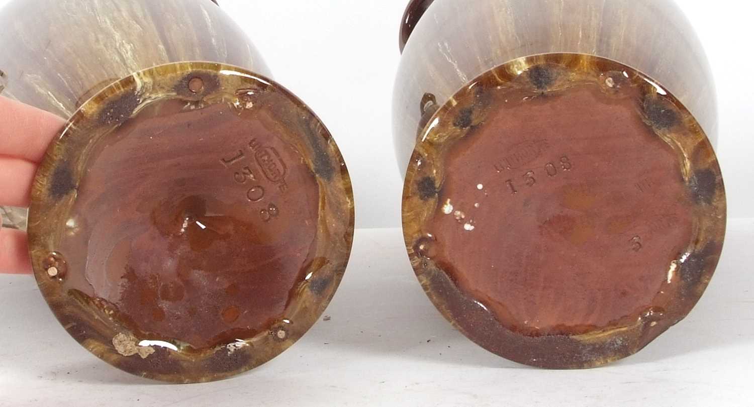 A tall pair of Linthorpe pottery vases the brown glaze with a streaked design, also with loop - Image 4 of 4
