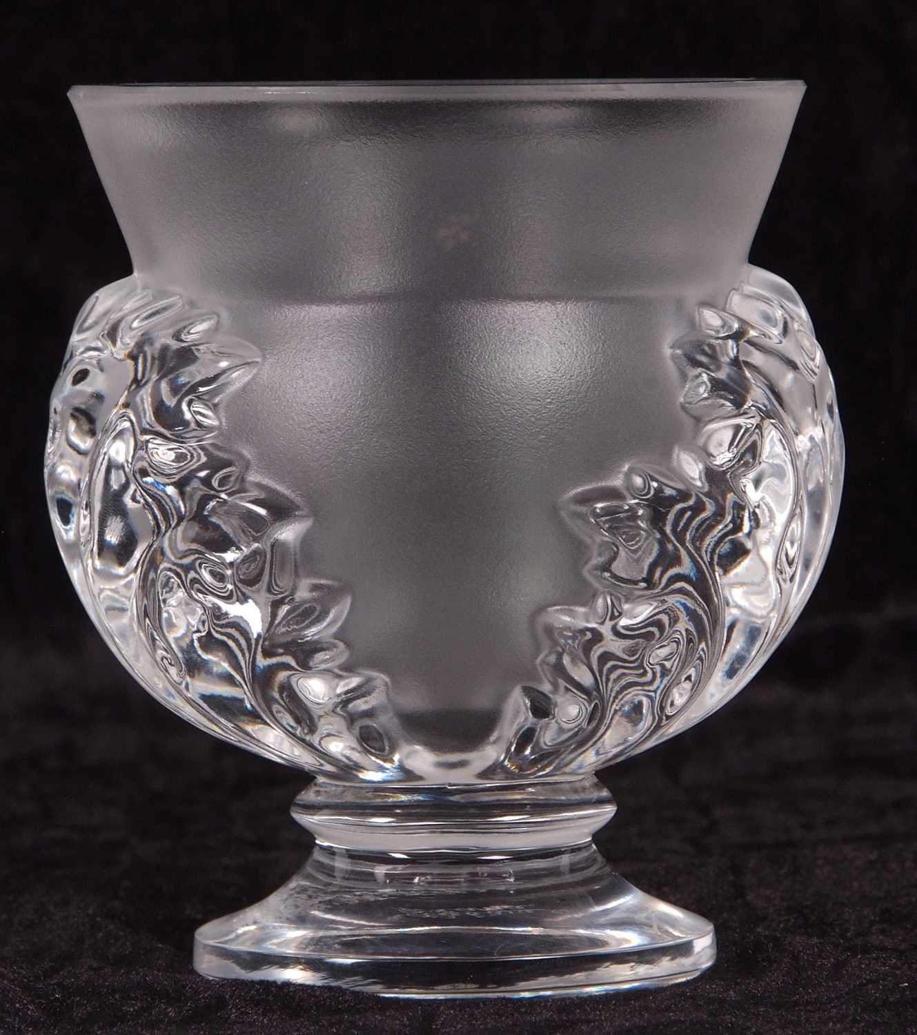 A Lalique frosted and clear glass vase of baluster shape, decorated in relief with leaf shaped - Image 2 of 6