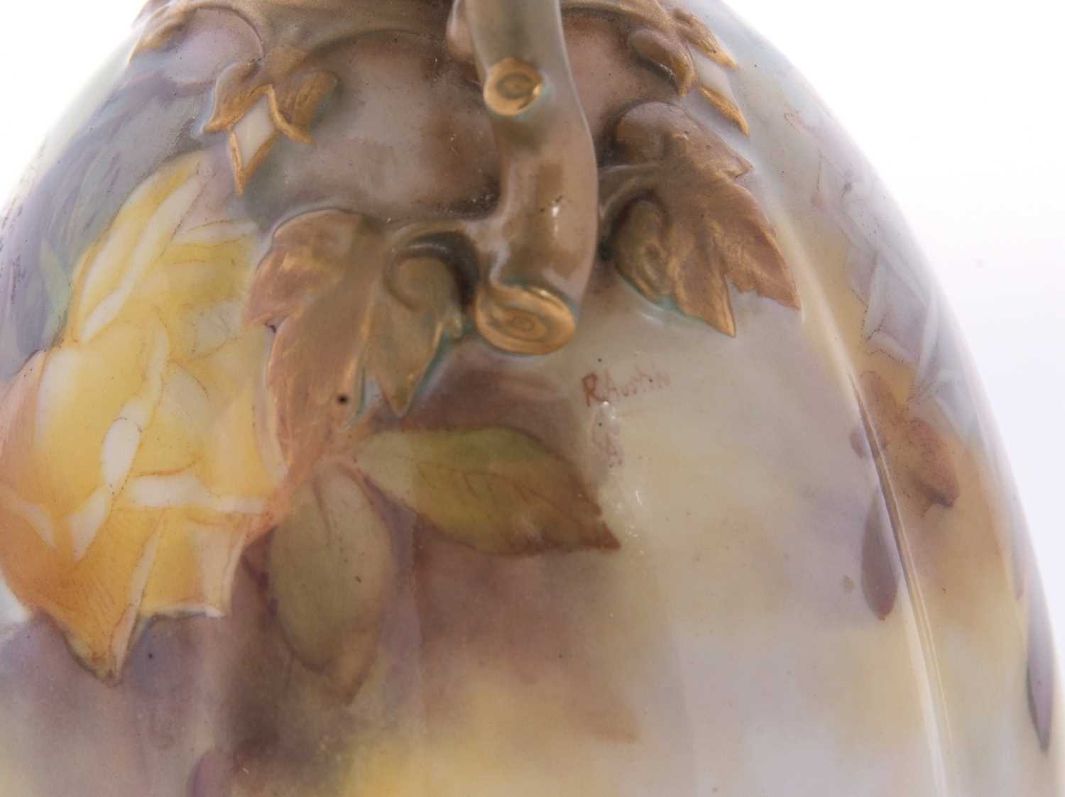 A Royal Worcester vase of lobed shape, finely painted with roses, signed by R Austin, with gilt - Image 7 of 8