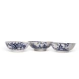 Two early Lowestoft porcelain bowls with blue and white Chinoiserie designs, circa 1765 together