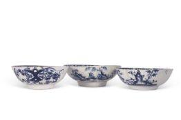 Two early Lowestoft porcelain bowls with blue and white Chinoiserie designs, circa 1765 together