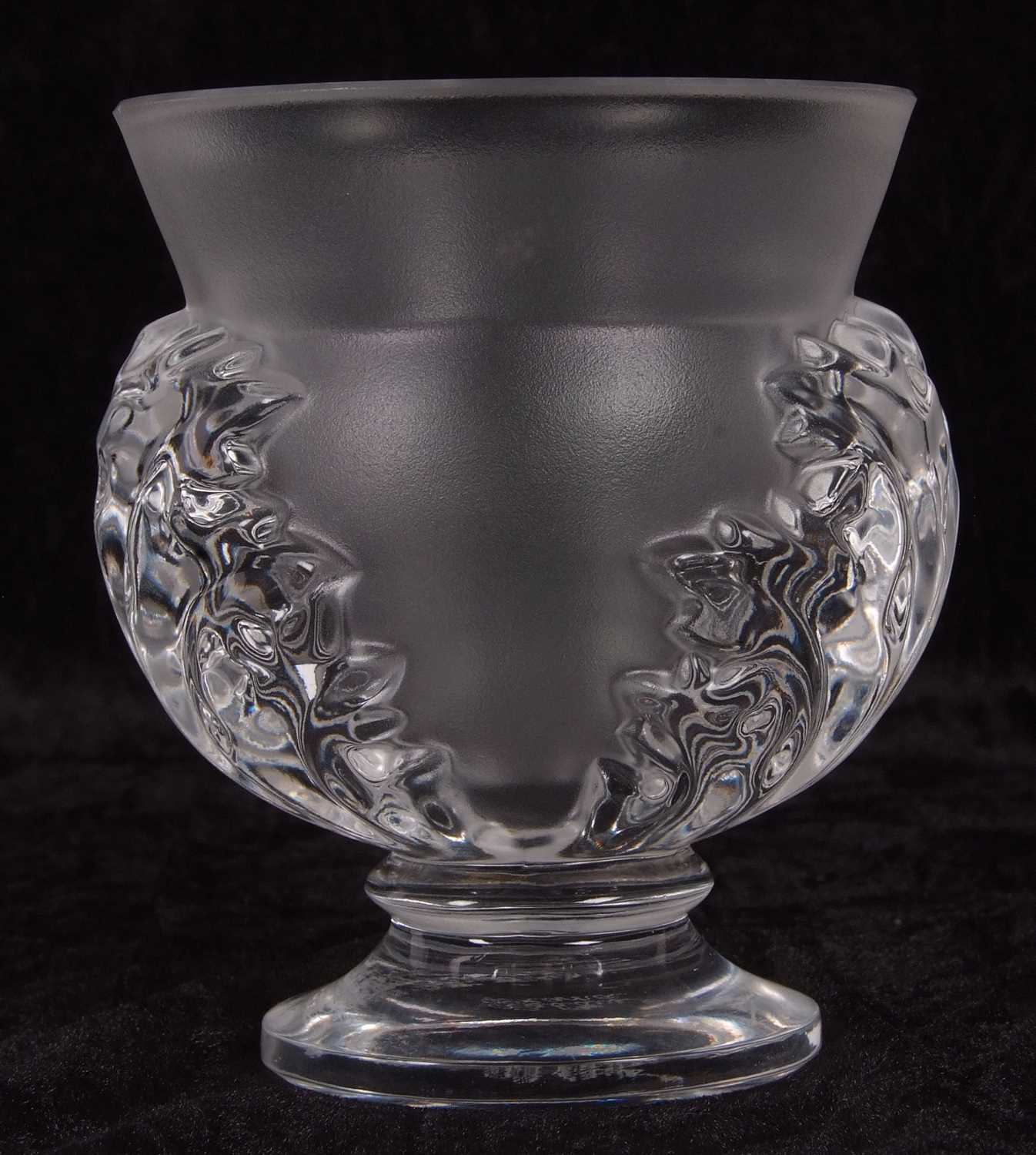 A Lalique frosted and clear glass vase of baluster shape, decorated in relief with leaf shaped - Image 4 of 6