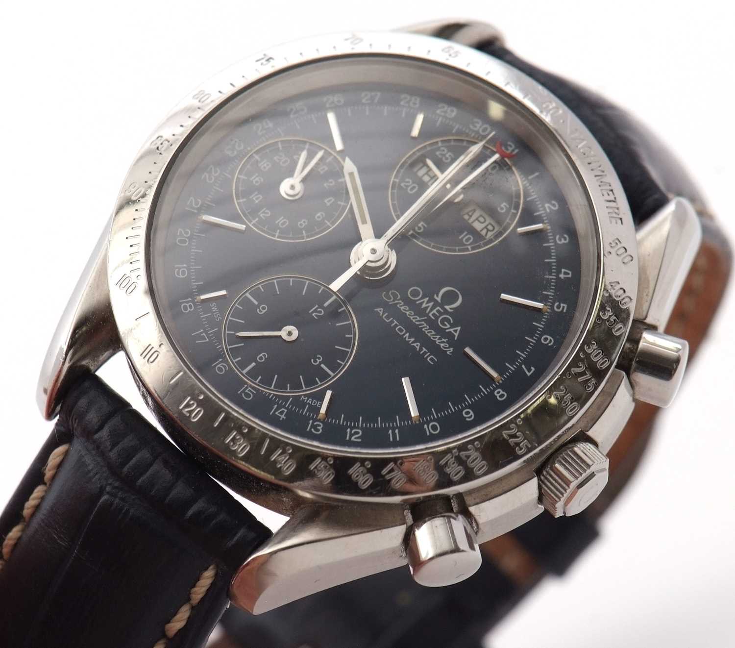 An Omega Speedmaster Triple Date, the watch has an automatic movement, blue dial with a day/month - Image 8 of 8