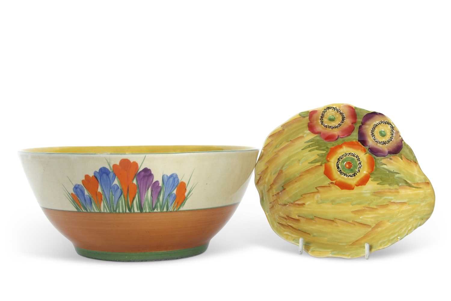 A large Clarice Cliff crocus bowl together with a further Carlton ware bowl with floral decoration