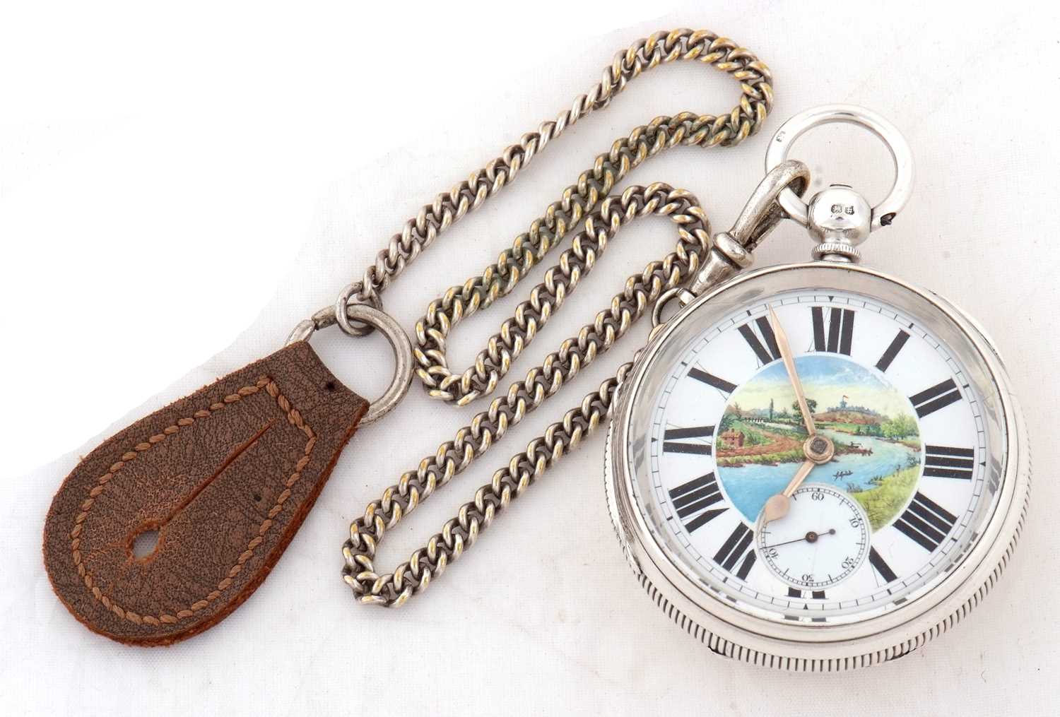 A silver cased Fusee pocket watch and chain, the pocket watch is hallmarked for Chester 1895 and - Image 3 of 5