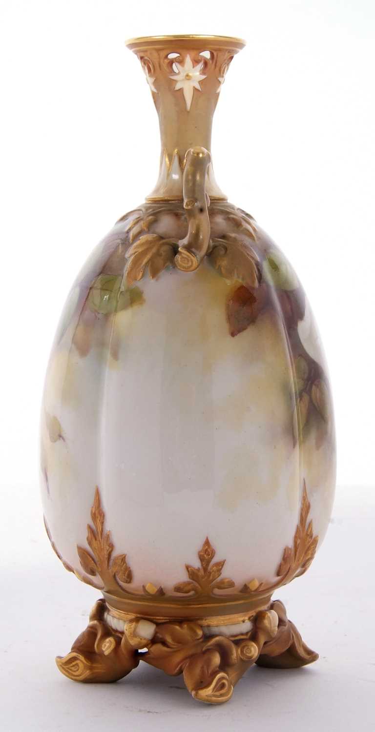 A Royal Worcester vase of lobed shape, finely painted with roses, signed by R Austin, with gilt - Image 6 of 8