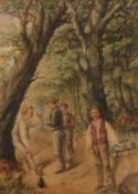 William Mulready RA (Irish,1786-1863), Children congregate in a woodland setting, watercolour,