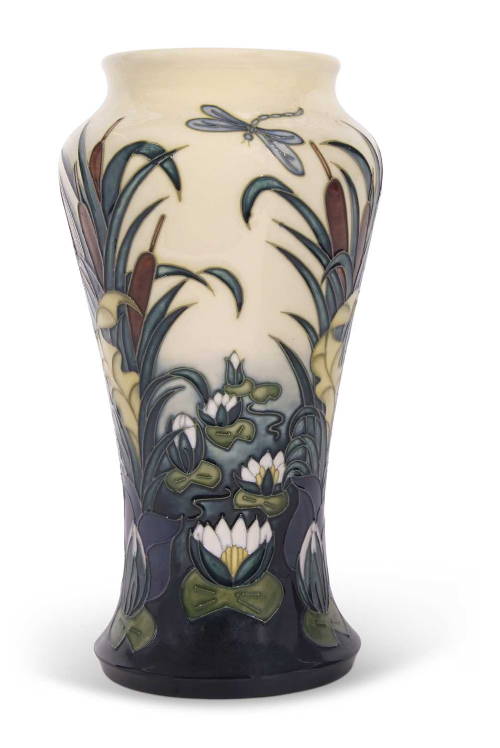 A tall modern Moorcroft vase designed by Rachel Bishop in the Lamia pattern with factory mark to