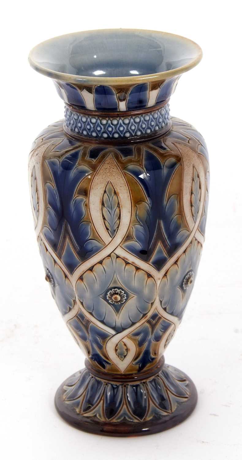 A Doulton Lambeth vase with incised geometric design, by Emily Stormer, 22cm high, factory mark - Image 6 of 6
