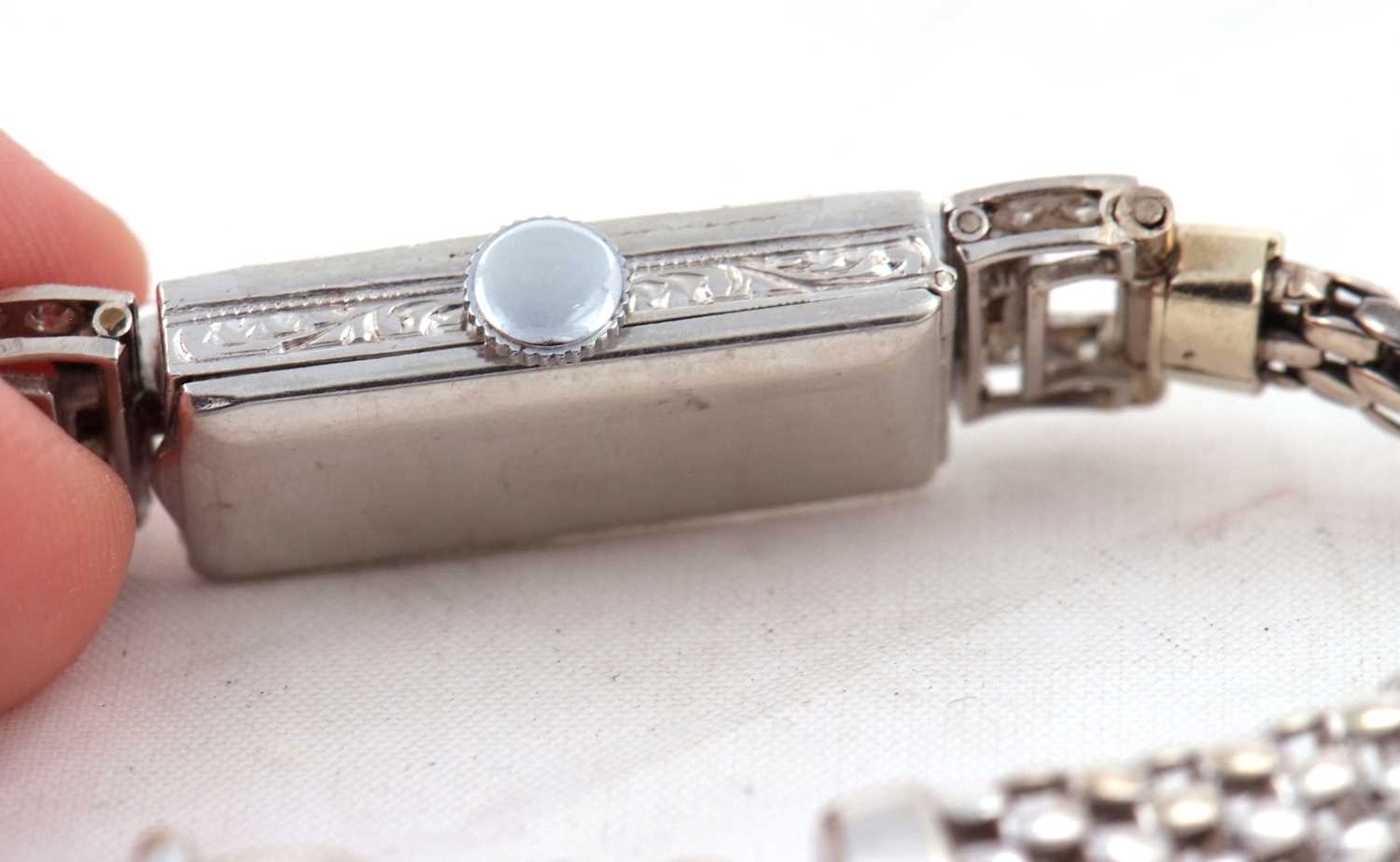 An Art Deco precious metal and diamond ladies wristwatch, the end link of the bracelet is stamped - Image 6 of 9