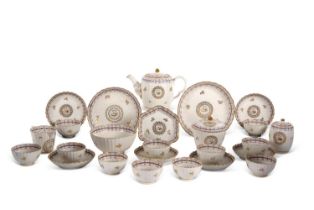 An extensive 18th Century Caughley tea service in the L'Amitie pattern comprising teapot and