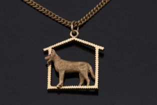 A 14k German Shepherd pendant and 10k chain, the pendant set with a naturalistically modelled German