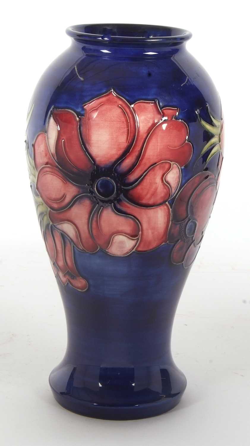 A large Moorcroft vase the blue ground decorated with tubelined anemone pattern with green signature - Image 4 of 5
