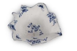 A rare early Worcester pickle dish of large size with floral design and leaf moulded body,