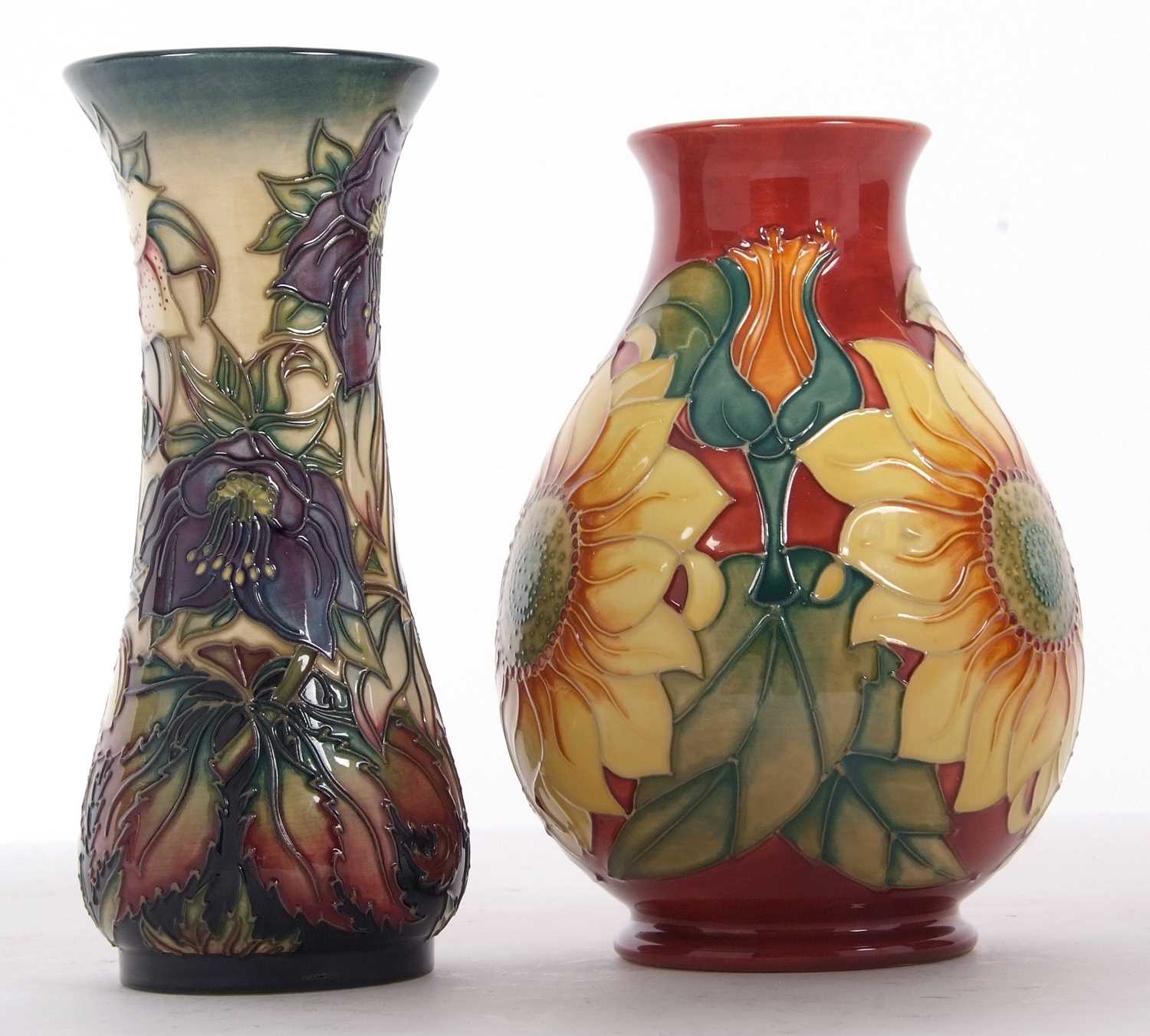 Two Moorcroft vases with modern designs, the first of baluster shape with sunflower design, and - Image 3 of 6