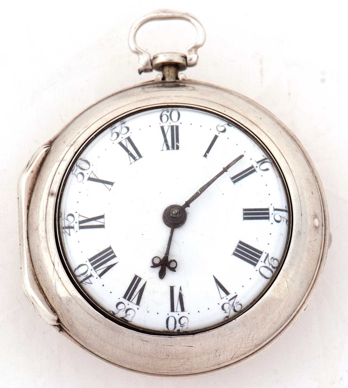 A Massingham of Fakenham silver pair case Verge Fusee pocket watch circa 1768, hallmarked in both - Image 2 of 3