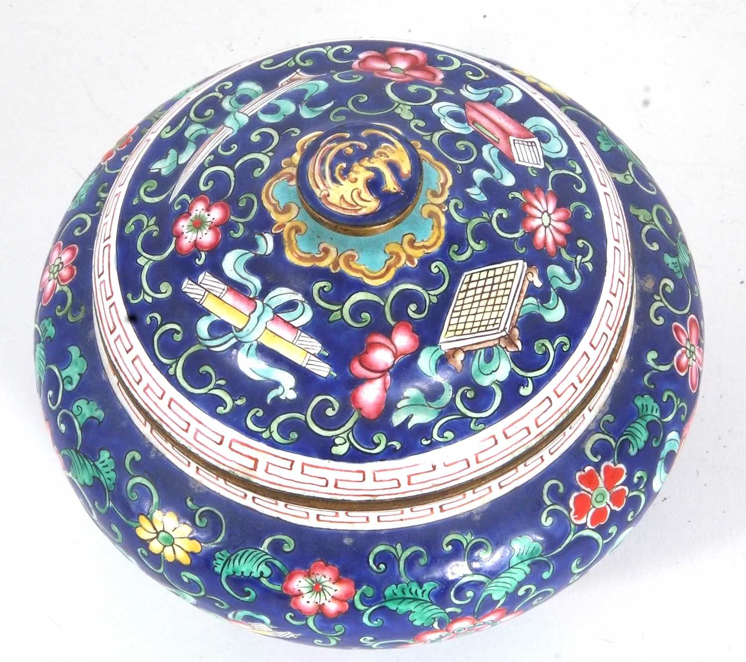 A late 19th/early 20th Century Cloisonne box and cover, the blue ground decorated with floral sprays - Image 6 of 9