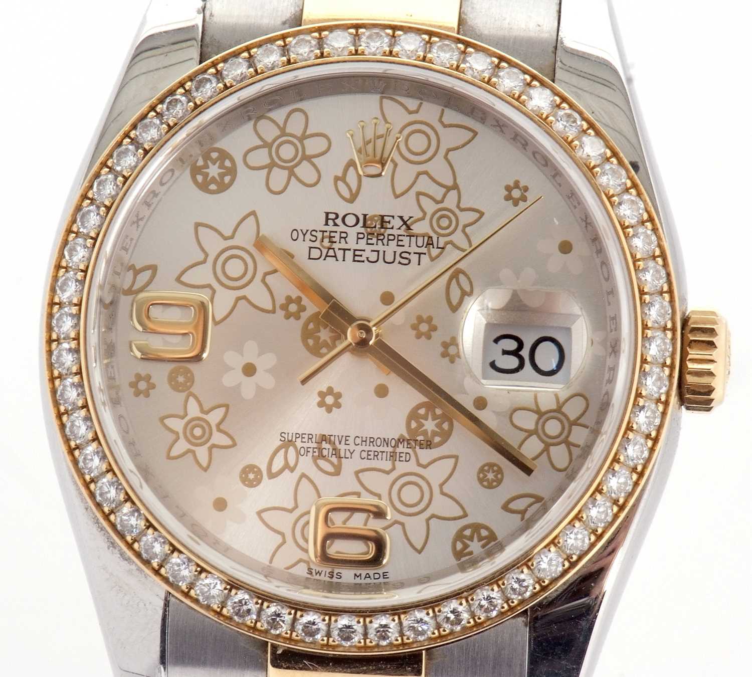 A Rolex Datejust 36, reference 116243, it has a two tone Oyster bracelet and a diamond bezel with - Image 5 of 18
