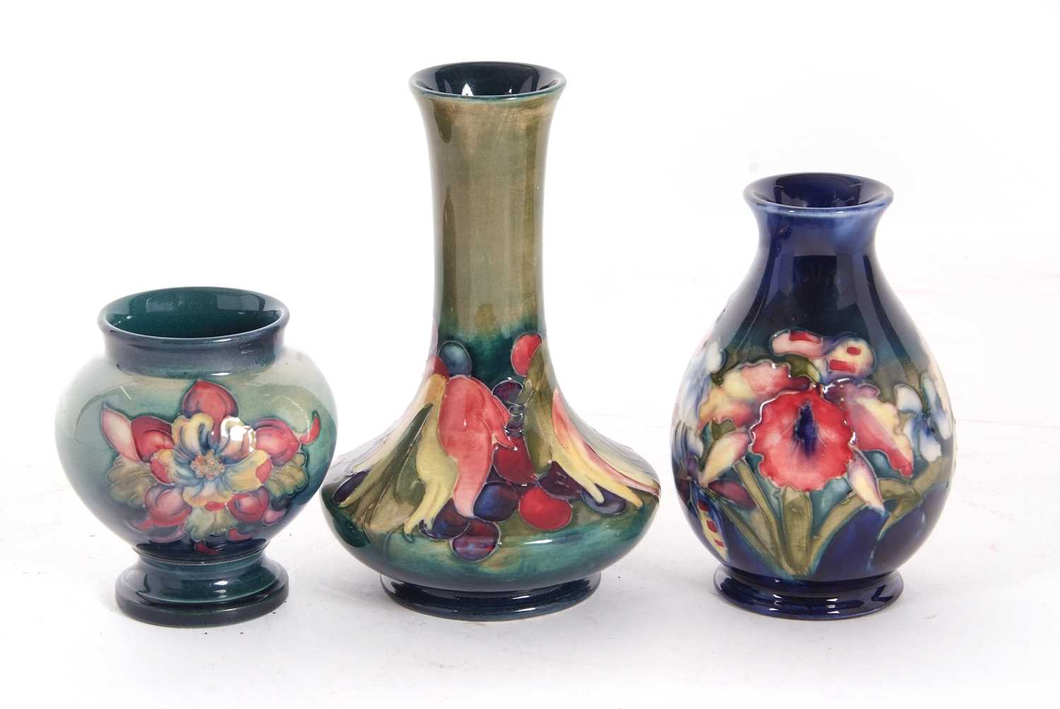A group of three small Moorcroft vases, one with a two blind leaf and berry design on green ground - Image 2 of 3