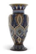 A Doulton Lambeth vase with incised geometric design, by Emily Stormer, 22cm high, factory mark