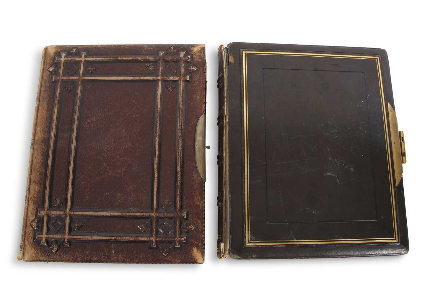 Group of two Victorian photograph albums, one in green morocco with gilt borders and a metal