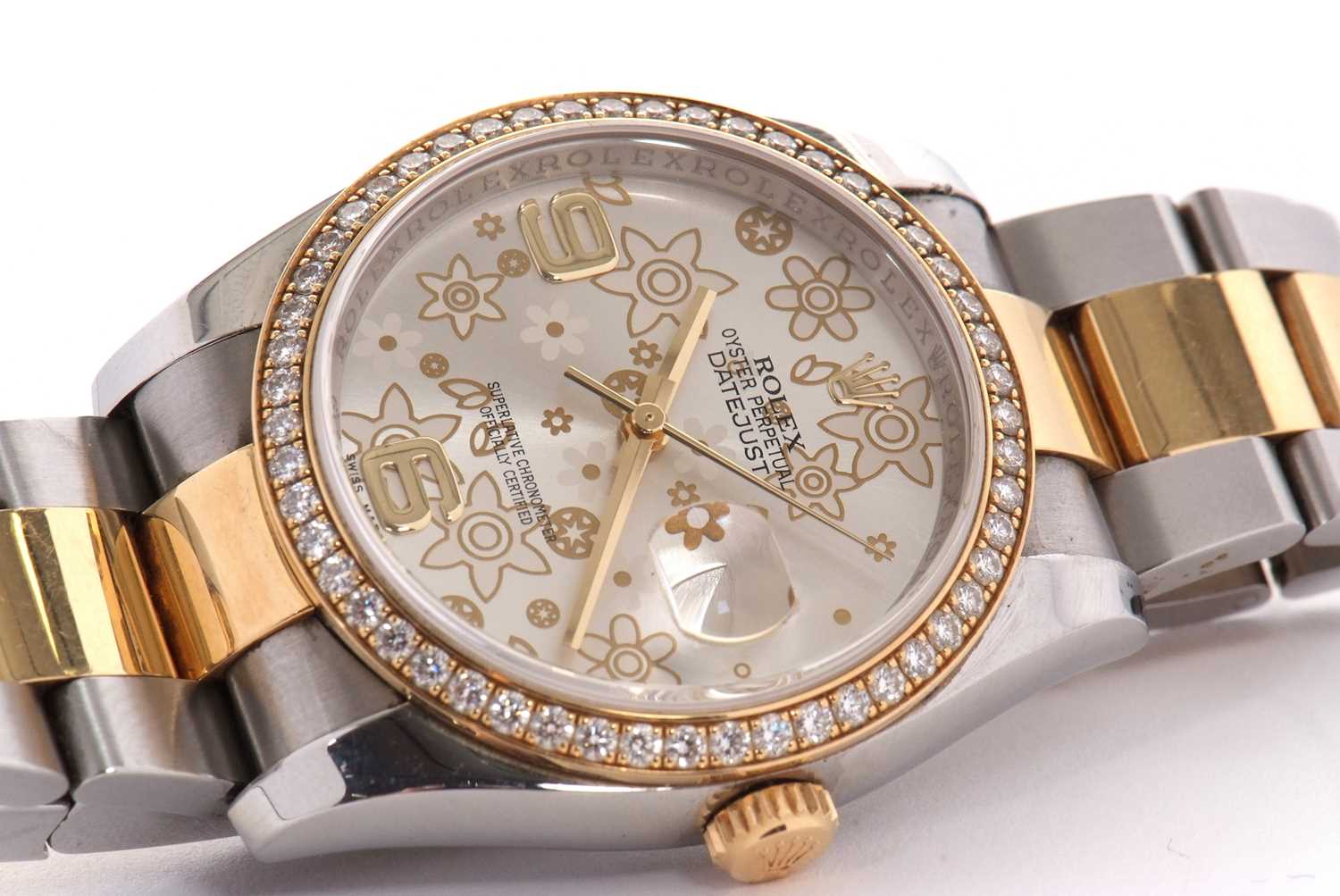 A Rolex Datejust 36, reference 116243, it has a two tone Oyster bracelet and a diamond bezel with - Image 15 of 18