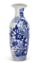 A Chinese Porcelain vase decorated in underglaze blue with a parrot on branch amongst flowers,