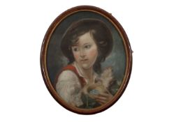 Attributed to Barbizon School (French,19th century), Portrait of a young lady cradling a birds