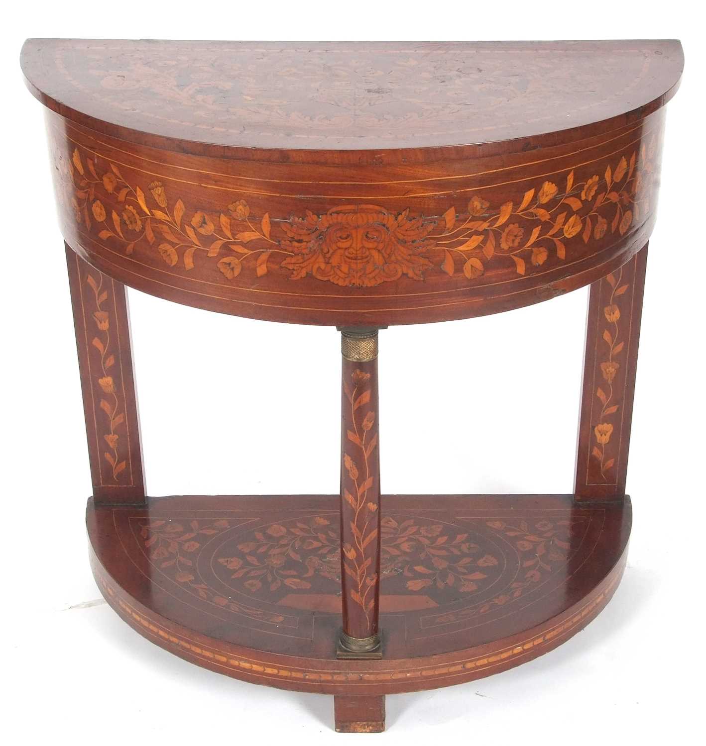 An early 19th Century Dutch demi lune box side table, the hinged top opening to reveal a lifting - Image 3 of 5