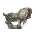 A large Chinese hardstone model of a horse set on a plinth base, 73cm long, 53cm high, 20cm wide