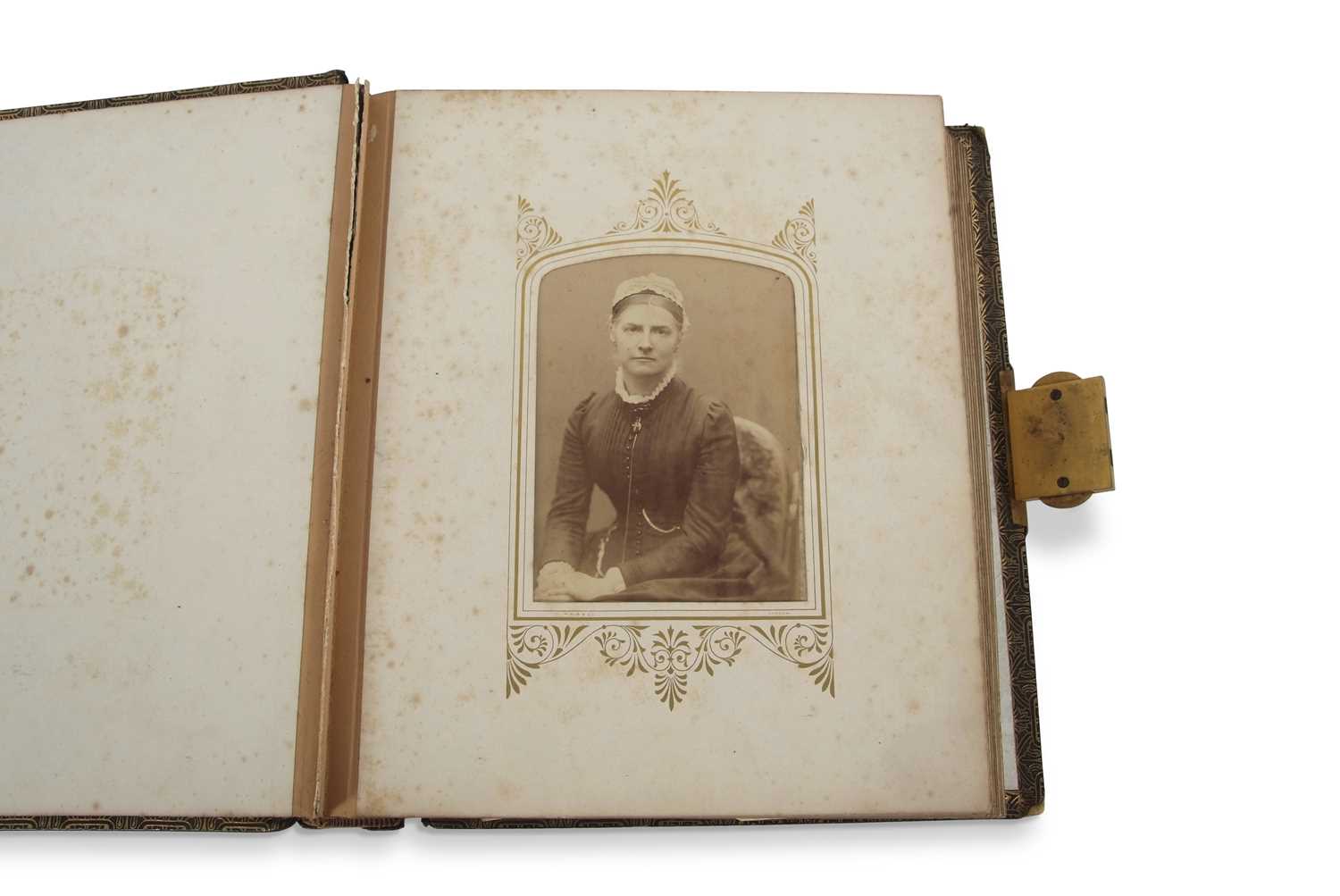 Group of two Victorian photograph albums, one in green morocco with gilt borders and a metal - Image 3 of 8