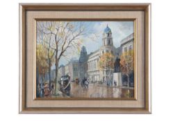 Roland Davies (1904-1993) View of Whitehall, oil on board, signed lower right, 20x24cn, framed