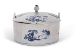 A Lowestoft porcelain butter tub and cover, circa 1765 in Hughes style with Chinoiserie