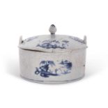A Lowestoft porcelain butter tub and cover, circa 1765 in Hughes style with Chinoiserie