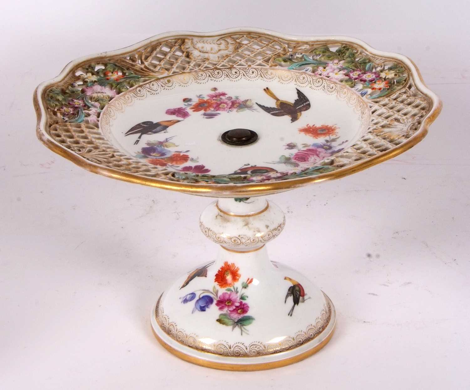 A Meissen tazza, the centre painted with birds and flowers within reticulated borders and with - Image 2 of 5