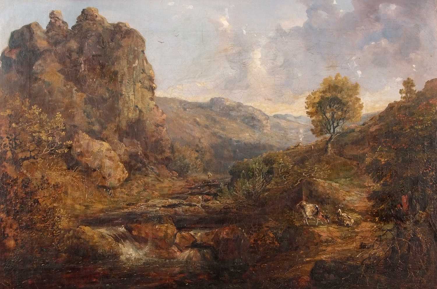 Continental School, circa 19th century, A mountainous landscape scene with figures by a river and - Image 3 of 5