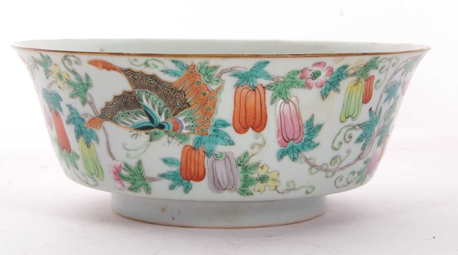 A Qing Dynasty Chinese porcelain bowl 19th century Jiaqing and probably period with flared rim, with - Image 2 of 8